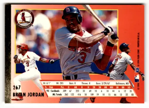 Brian Jordan 1994 Fleer Ultra baseball card in original gloss, Near Mint condition