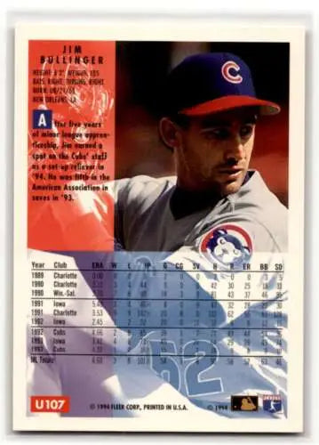 1994 Fleer Update U107 Jim Bullinger Chicago Cubs baseball card with original gloss finish