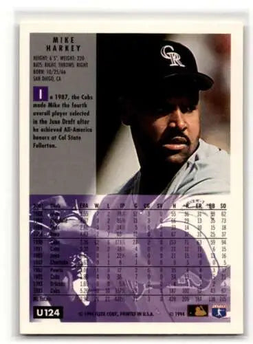 Original gloss 1994 Fleer Update U124 Mike Harkey Colorado Rockies baseball card