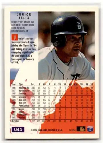1994 Fleer Update U43 Junior Felix Detroit Tigers baseball card original gloss ID 53207