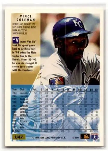 1994 Fleer Update U47 Vince Coleman Baseball Card Kansas City Royals Original Gloss