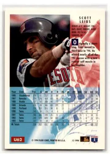 1994 Fleer Update U62 Scott Leius Minnesota Twins Baseball Card Original Gloss