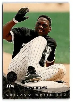 Tim Raines sliding into base in Chicago White Sox uniform on 1994 Leaf trading card