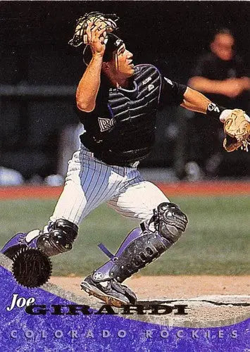 Original gloss Joe Girardi baseball card NM-MT from 1994 Leaf Rockies ID 71952