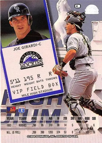 Original gloss Joe Girardi baseball card from 1994 Leaf NM-MT Rockies ID:71952