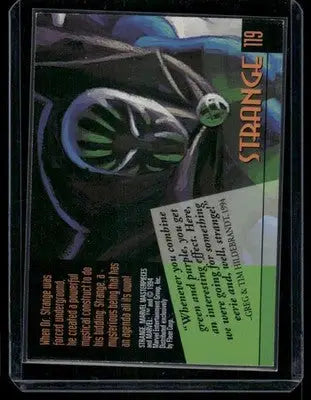 Marvel Masterpieces Strange trading card 119 with artwork and text from 1994 collection