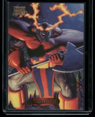 Marvel Masterpieces Terrax trading card with lightning eyes and axe from 1994 series
