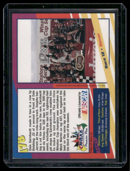 Collectible NASCAR trading card from Maxx Premier Plus featuring Dale Earnhardt and race stats