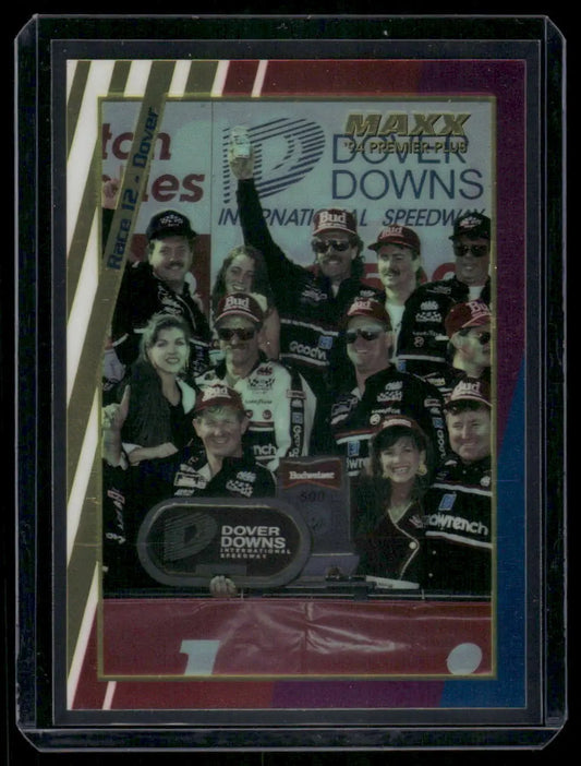Sports trading card featuring team celebrating victory, 1994 Maxx Premier Plus Dale Earnhardt