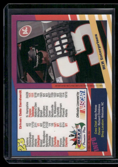Vintage NASCAR trading card of Dale Earnhardt in protective sleeve from Maxx Premier Plus