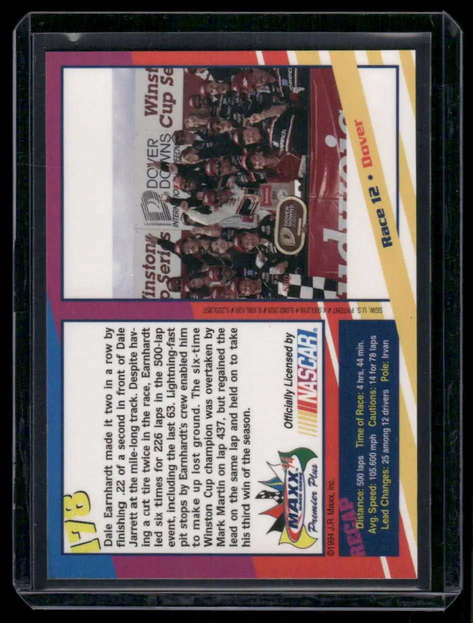 Collectible NASCAR trading card in protective sleeve from Maxx Premier Plus Dale Earnhardt series