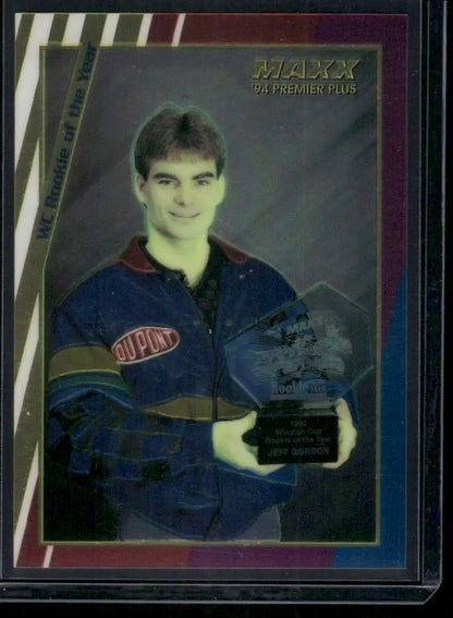 1994 Maxx Premier Plus Jeff Gordon Rookie of the Year trading card displayed in 1994 Maxx Premier Plus Jeff Gordon #36 Racing