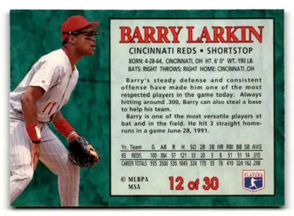 Barry Larkin 1994 Post Cereal baseball card with original gloss NM ID:48738