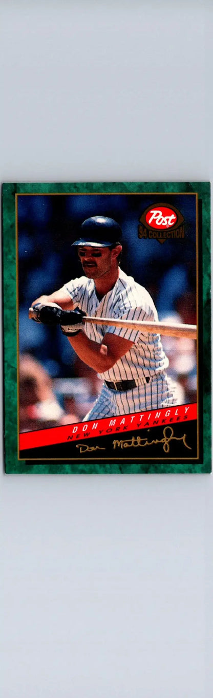 Baseball card featuring Don Mattingly of the New York Yankees from 1994 Post Cereal series
