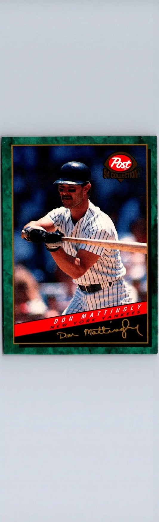 Baseball card featuring Don Mattingly of the New York Yankees from 1994 Post Cereal series