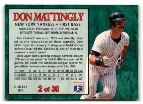 1994 Post Cereal #2 Don Mattingly baseball card in original gloss condition