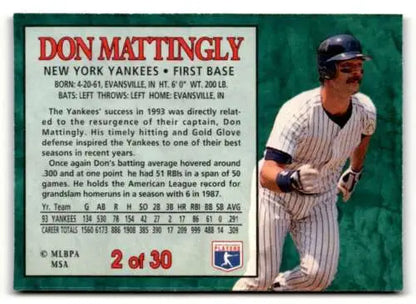1994 Post Cereal #2 Don Mattingly baseball card in original gloss condition