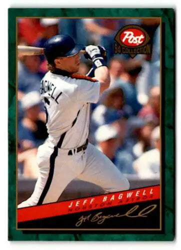 Baseball card of Jeff Bagwell swinging bat from 1994 Post Cereal original gloss