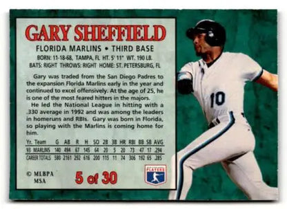 Gary Sheffield baseball card from 1994 Post Cereal, featuring original gloss finish