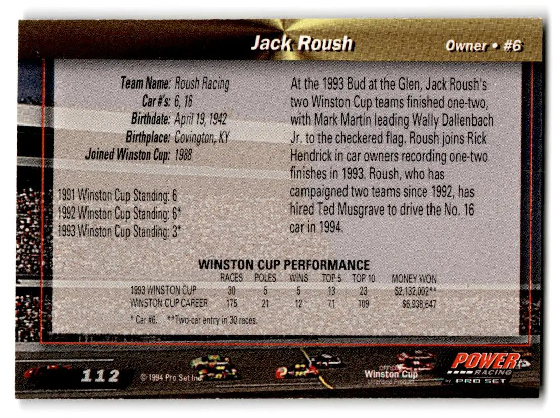 1994 Power #112 Jack Roush - Trading Card