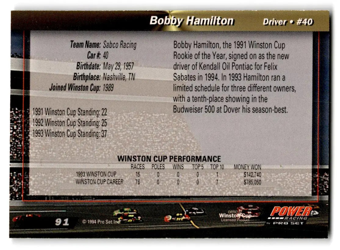 1994 Power #91 Bobby Hamilton Gold Cup ’94 - Trading Cards