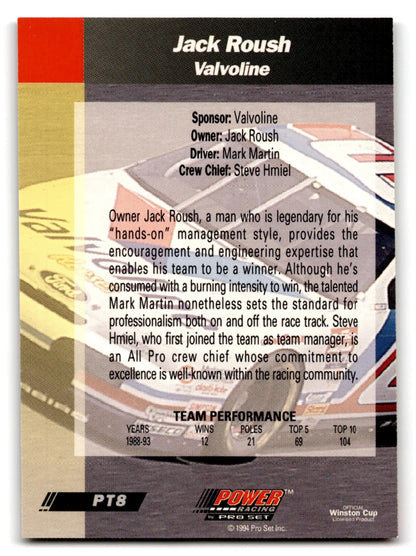 Vintage Jack Roush Valvoline racing trading card from 1994 Pro Set Power Jack series
