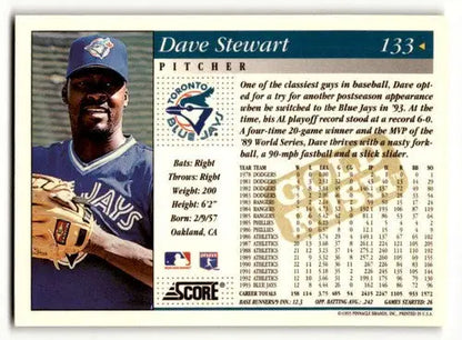 Original gloss Dave Stewart Toronto baseball card from 1994 Score #133 Stewart Toronto Blue Jays
