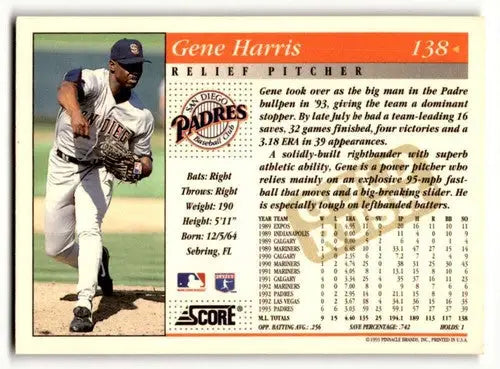 Original gloss Gene Harris San Diego baseball card from 1994 Score #138