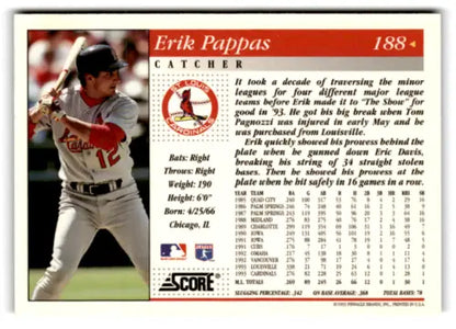 Original gloss 1994 Score Erik Pappas baseball card NM-MT Cardinals Simply Sandoval