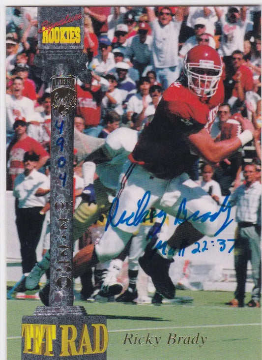 Football trading card of Ricky Brady in red jersey from Signature Rookies Auto Oklahoma
