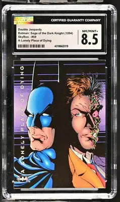 Graded Batman trading card from 1994 SkyBox Dark Knight Double Jeopardy series