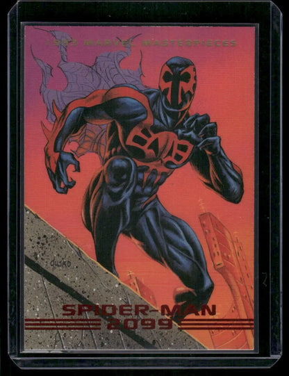 Spider-Man 2099 trading card in protective sleeve from SkyBox Marvel Masterpieces series