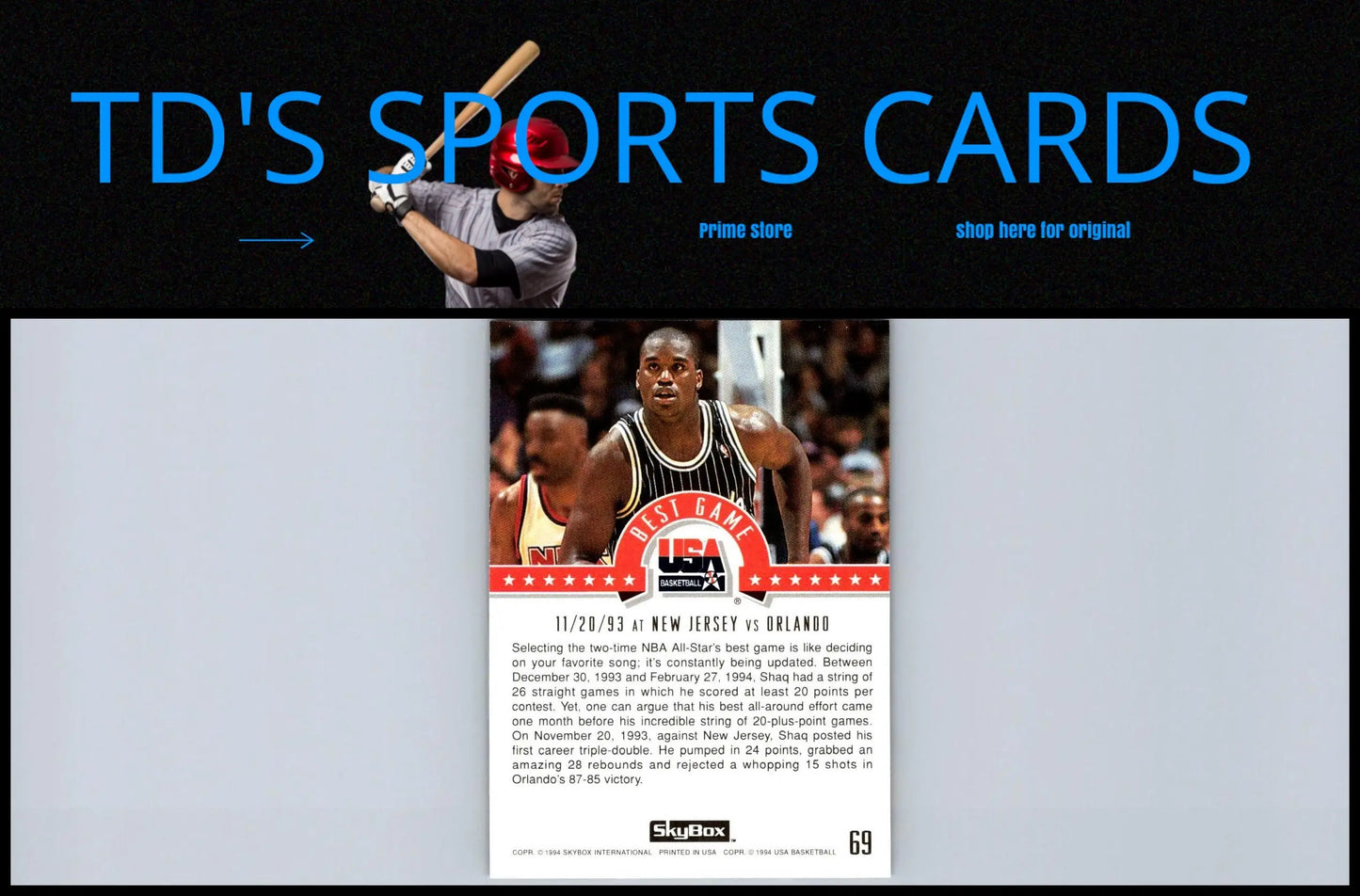 1994 SkyBox USA #71 Shaquille O’Neal trading card collectible sports memorabilia