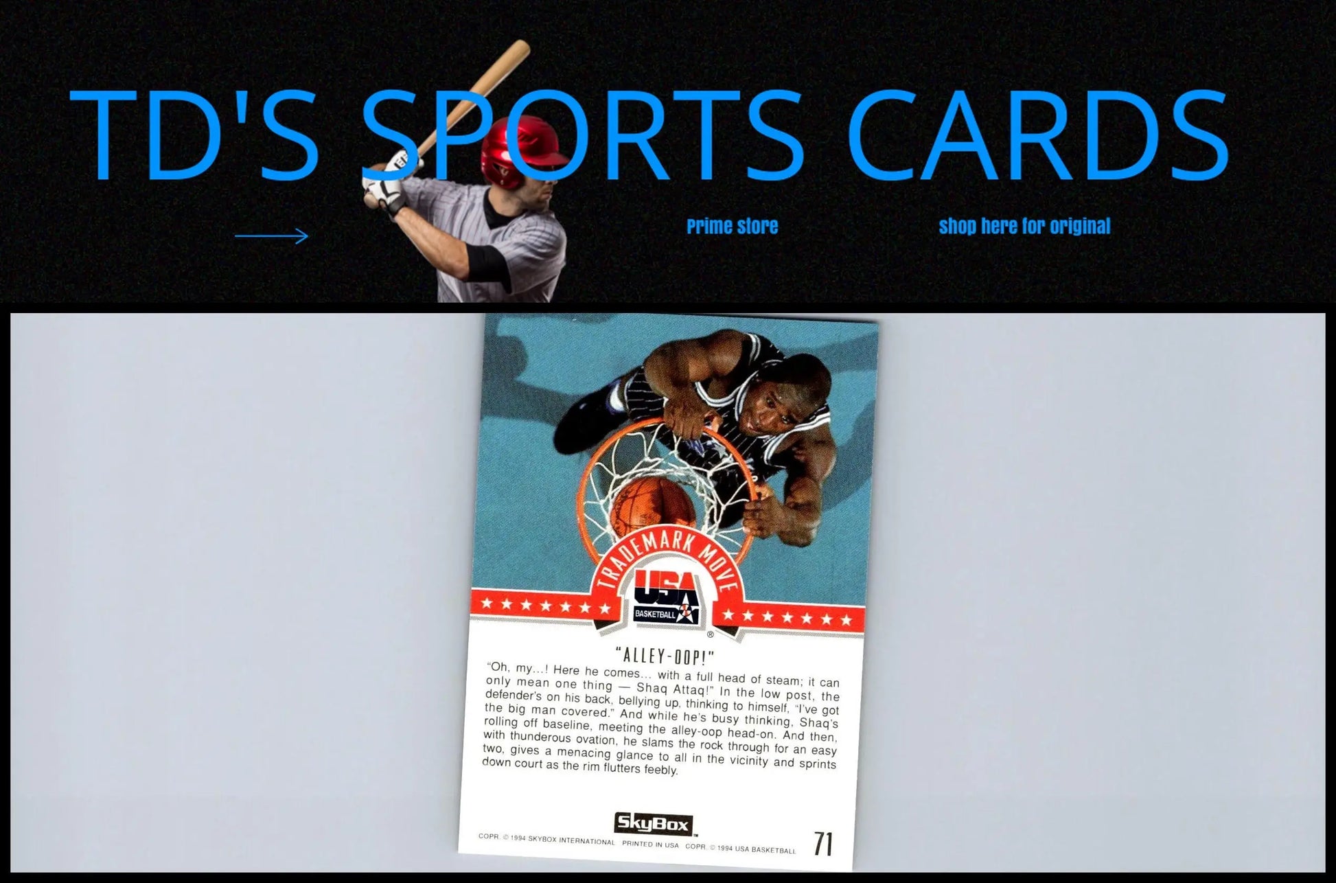 1994 SkyBox USA #71 Shaquille O’Neal trading card showcasing a basketball legend