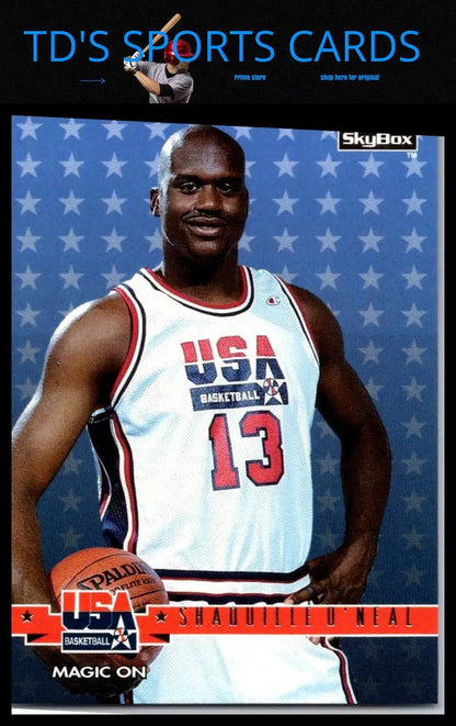 1994 SkyBox USA #72 Shaquille O’Neal Gold trading card featuring iconic NBA star