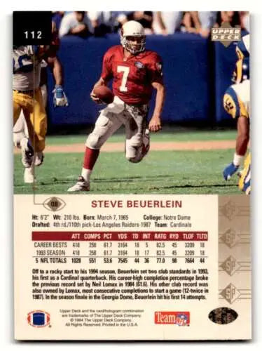 1994 SP #112 Steve Beuerlein Arizona Cardinals Football Card with original gloss