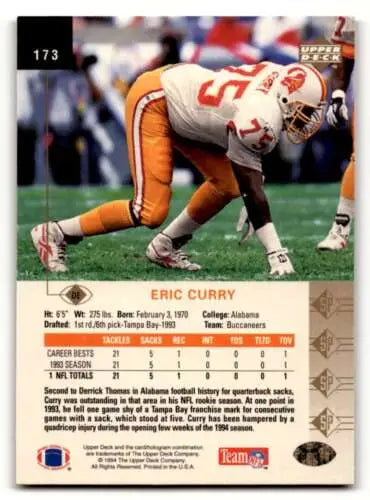 1994 SP #173 Eric Curry Tampa Bay Buccaneers Football Card with original gloss finish