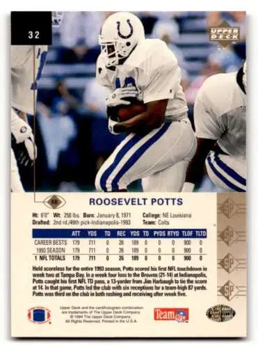 1994 SP #32 Roosevelt Potts Indianapolis Colts Football Card with original gloss finish