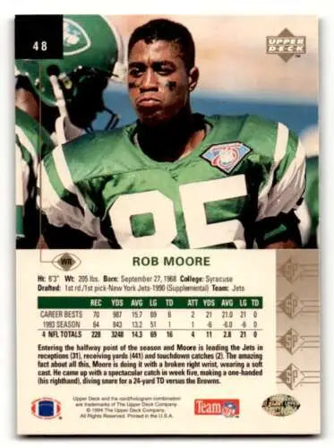 Rob Moore 1994 SP #48 New York Jets football card with original gloss and EX/NM condition