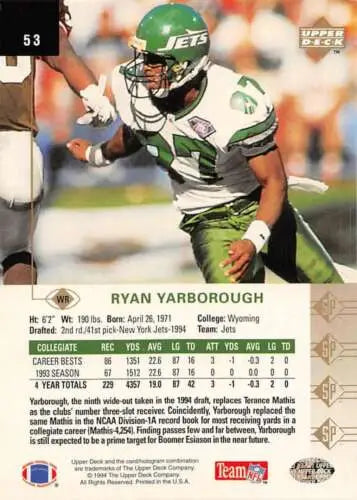 1994 SP #53 Ryan Yarborough NM-MT RC Rookie NY Jets original gloss football card