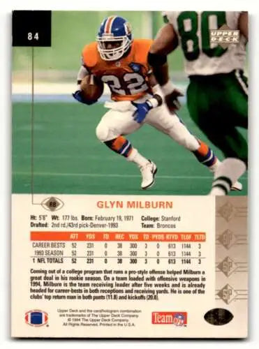 Glyn Milburn Denver Broncos football card original gloss 1994 SP #84 EX/NM