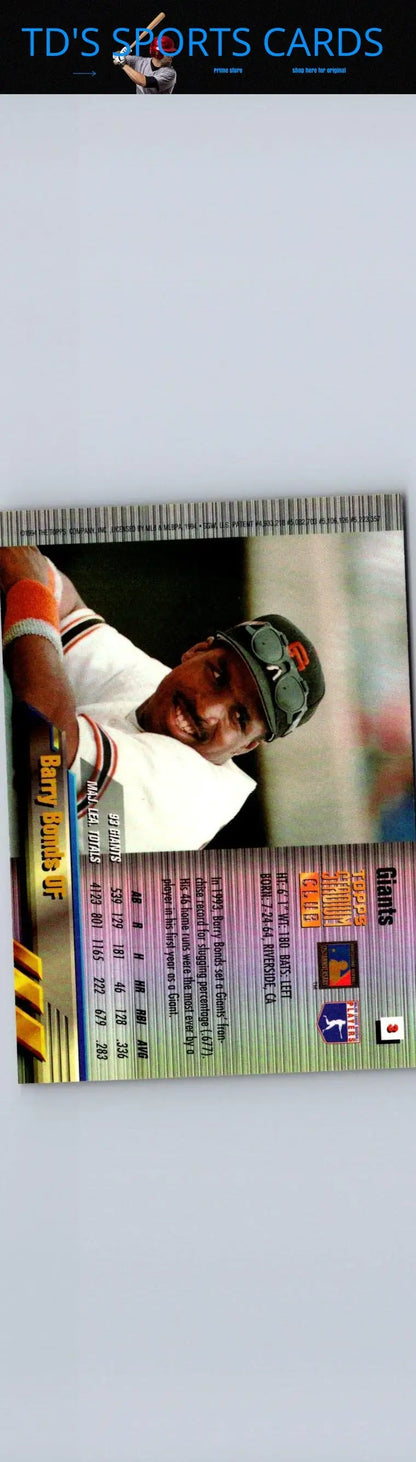 Baseball card of Barry Bonds from 1994 Stadium Club Bonds Finest Members Only