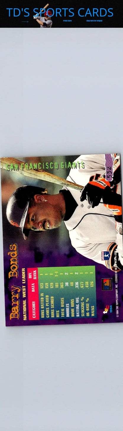 1994 Stadium Club Barry Bonds First Day Issue baseball card, collectible memorabilia