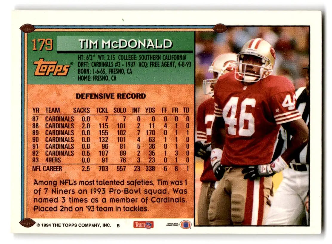 1994 Topps #179 Tim McDonald - Trading Card