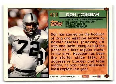 1994 Topps #411 Don Mosebar football trading card for collectors and sports fans