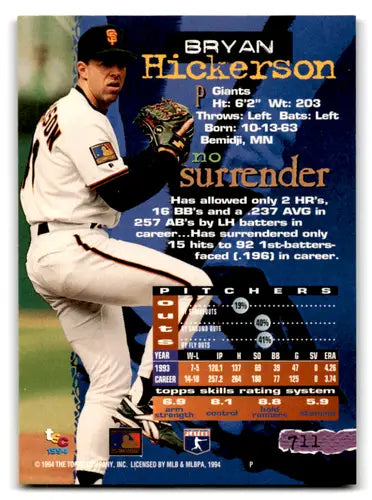 1994 Topps Stadium Club #711 Bryan Hickerson NM-MT Giants ID:72059 - Trading Cards
