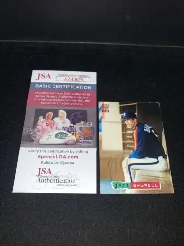 Jeff Bagwell autographed 1994 Topps Stadium Club baseball card with JSA certification