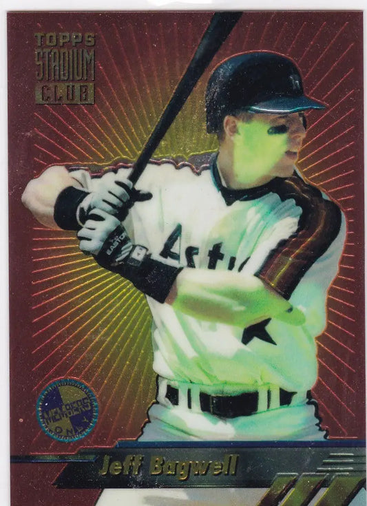Baseball trading card of Jeff Bagwell in batting stance from Topps Stadium Club Finest