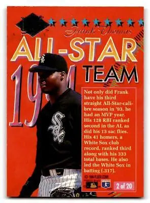 Frank Thomas Ultra All-Star Team baseball card from 1994 Ultra #2 series
