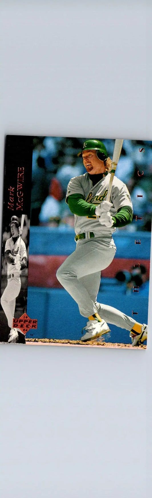 Baseball trading card featuring Mark McGwire in Oakland Athletics uniform from Upper Deck